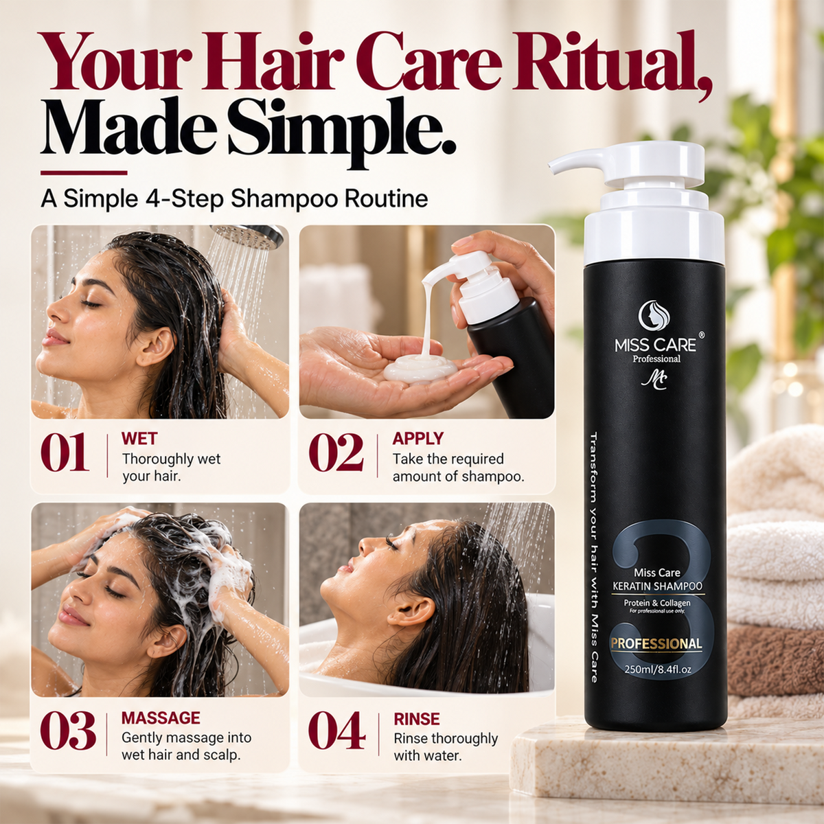 Miss Care Professional Keratin Shampoo with Protein and Collagen (250 ml) - Image 4