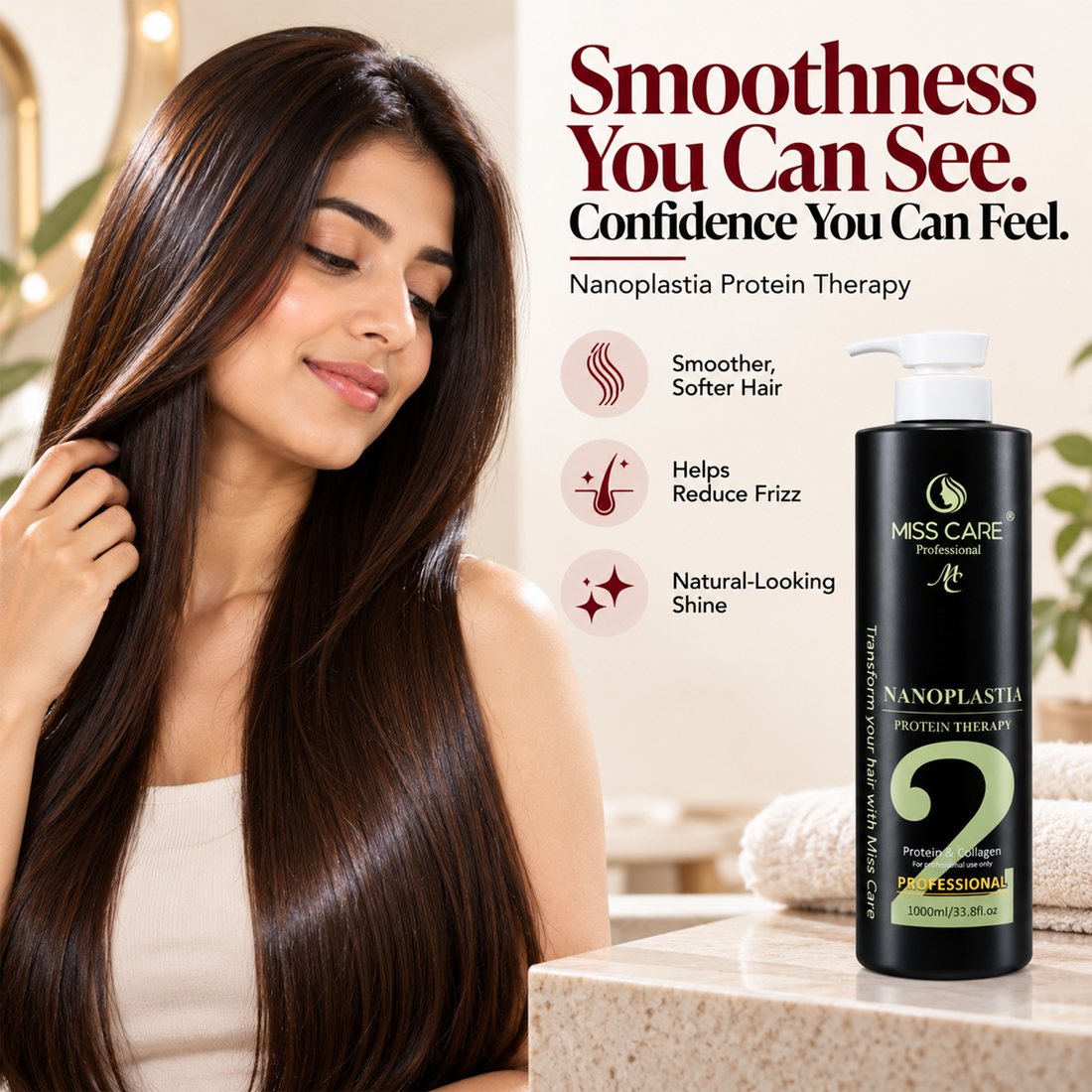 Miss Care Professional Nanoplastia Protein Therapy for Hair 1000ml, Infused with Protein and Collagen, for Smoother and Shinier Hair
